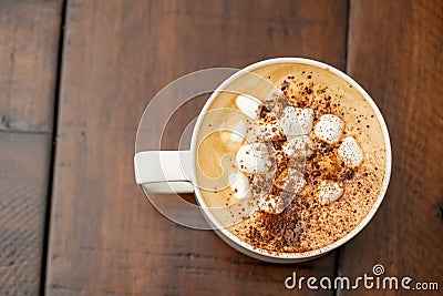 Overhead photo mug of hot chocolate cocoa with marshmallows Stock Photo