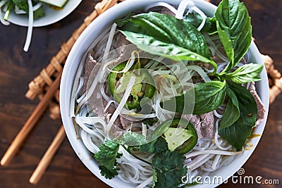 Overhead photo of vietnamese pho Stock Photo