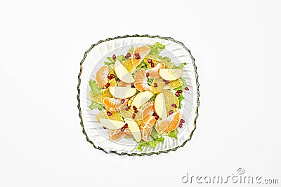 Overhead shot of a bowl of ripe fruits mixture Stock Photo