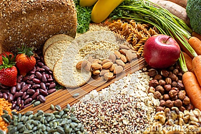 Overhead Shot Of Foods Containing Healthy Or Good Carbohydrates Stock Photo