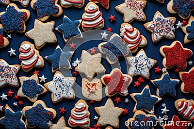 An overhead shot of freshly made cookies stars shaped generative AI Stock Photo
