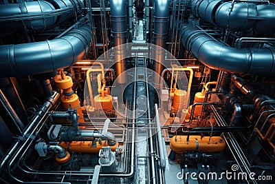overhead shot of a nuclear reactors complex piping system Stock Photo