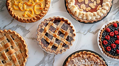 Overhead shot of several different pies Stock Photo