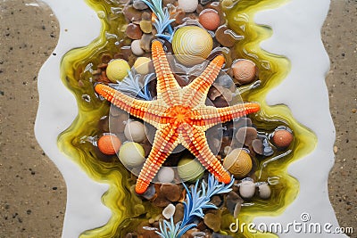 overhead shot of starfish in a tide pool maze Stock Photo