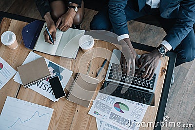 overhead view of african american business partners having meeting Stock Photo