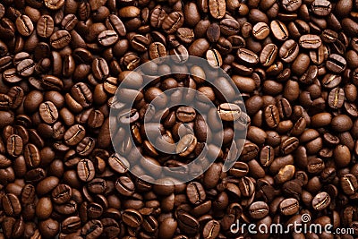 Overhead view of backdrop representing halves of dark brown coffee beans with pleasant scent Stock Photo