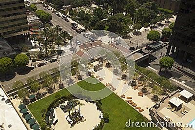 Overhead view of city streets Stock Photo