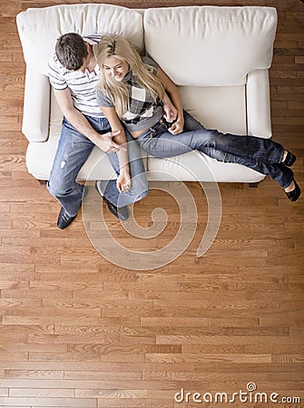 Overhead View of Couple on Love Seat Stock Photo