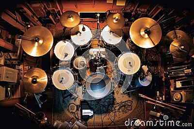 overhead view of a custom drum set arrangement Stock Photo