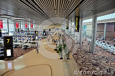 Overhead view of departure and restricted immigration area at Singapore Changi airport Editorial Stock Photo