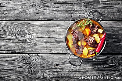 Overhead view of Jamaican spicy Curry Goat Stock Photo