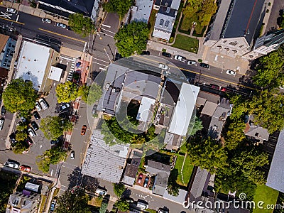 Overhead view of Lambertville New Jersey USA the small town residential suburban area with bridge across the river in the historic Stock Photo