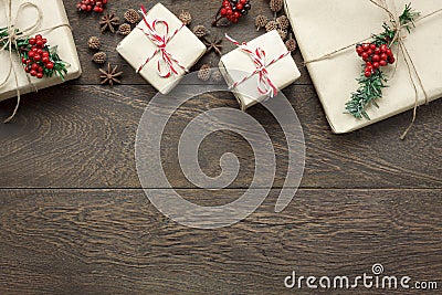 Overhead view of ornaments and decorations Merry Christmas and Happy New Year concept background. Stock Photo