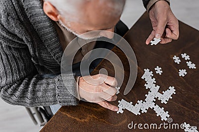 overhead view of senior man with Stock Photo