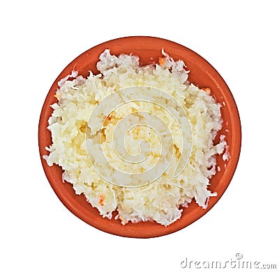 Overhead View Shredded Crabmeat Dish Stock Photo