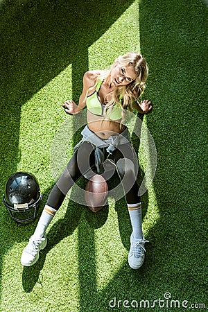 overhead view of sporty young woman Stock Photo