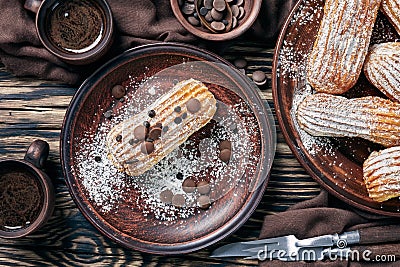 Overhead view of tasty sweet Homemade Eclairs Stock Photo