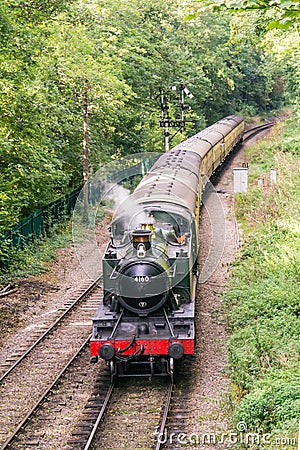 Overhead view of 4160 vintage steam locomotive moving towards camera Stock Photo