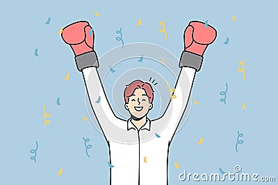 Overjoyed businessman in boxing gloves celebrate victory Vector Illustration