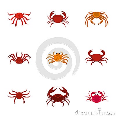Overland crab icons set, cartoon style Vector Illustration