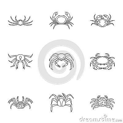 Overland crab icons set, outline style Vector Illustration