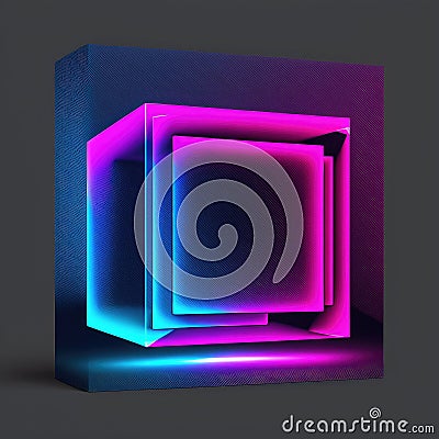 Overlapped Lightning neon magical square effecting on black background. Stock Photo