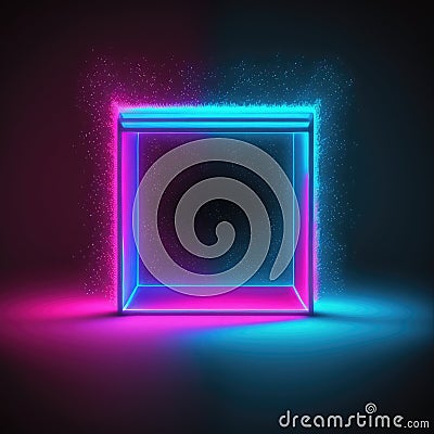 Overlapped Lightning neon magical square effecting on black background. Stock Photo