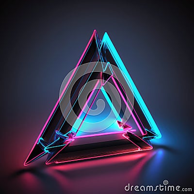 Overlapped Lightning neon magical triangle effecting on black background. Stock Photo