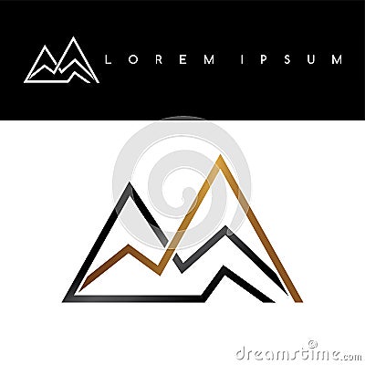 Overlapped line mountains symbol golden monochromatic sign logotypes Vector Illustration