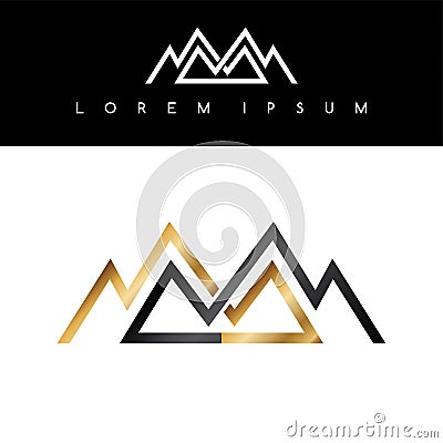 Overlapped line mountains symbol golden monochromatic sign logotypes Vector Illustration