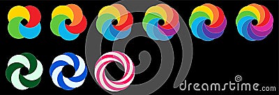 Overlapping circles arranged on larger circle object, forming flower like shape version with five to nine parts. Can be used as Vector Illustration