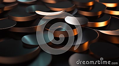 Overlapping circles creating MoirÃ© patterns in metallic copper and matte black with subtle distortions Stock Photo