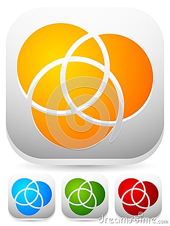 Overlapping circles icon - Contour of 3 overlapping, intersecting circles Vector Illustration