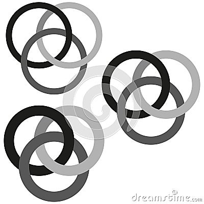 Overlapping circles icon. Interlocking rings vector. Geometric abstract symbol. Circular pattern design. Vector Illustration