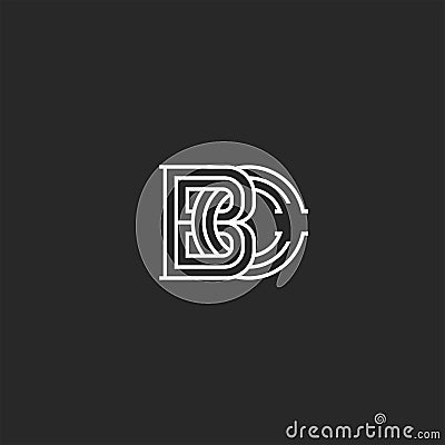 Overlapping of two letters B and C creative linear monogram BC initials in medieval black and white thin lines styles Vector Illustration