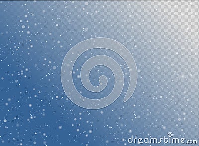 Seamless vector white snowfall effect on blue transparent horizontal background. Overlay snow flake Christmas or New Year winter Vector Illustration