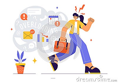 Overloading Vector Illustration of a Busy Employee Multitasking to Complete Numerous Documents and Digital Tasks in a Flat Style Vector Illustration