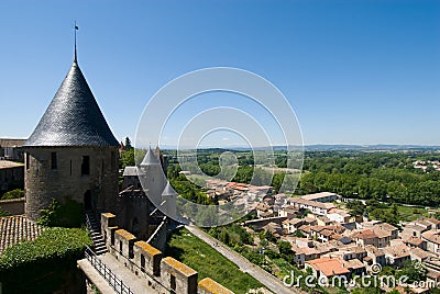 Overlook at the carcassonne chateau Stock Photo