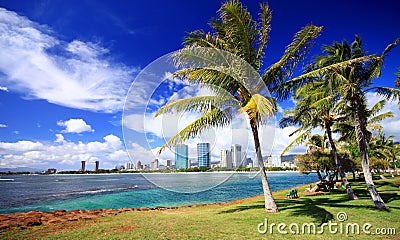 overlooking Ala Moana beach park reserve Stock Photo