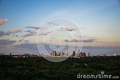 Overlooking Austin texas skyline cityscape sunset Stock Photo