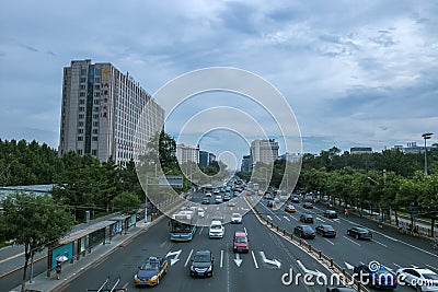 Overlooking the east changan street,Beijing from the overpass Editorial Stock Photo