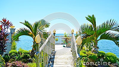 Overlooking garden terrace with nice view. Stock Photo