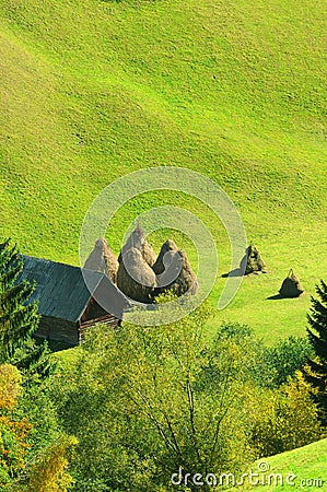 Overlooking hillside farm Stock Photo