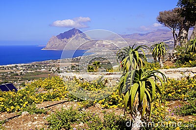Overlooking Sicily coastline Stock Photo