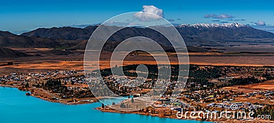 Overlooking of Town and Lake Tekapo Stock Photo