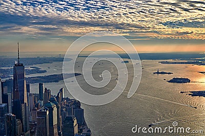 The upper New York Bay during golden hour Editorial Stock Photo