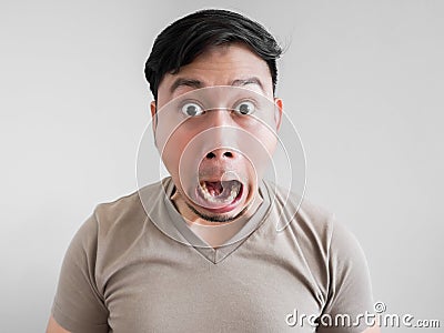 Overly shock and surprise face of man. Stock Photo