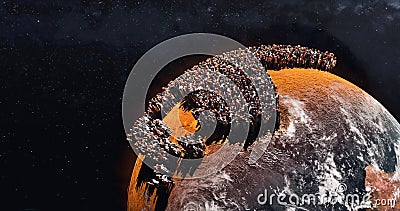 Overpopulation of planet Earth, Drought and famine 3D render Cartoon Illustration