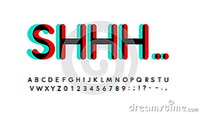 Overprint letters and numbers set. Glowing turquoise and red spectrum effect style vector latin alphabet. Font for Vector Illustration