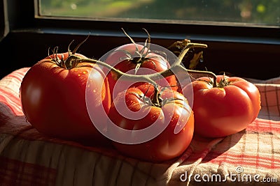 overripe tomatoes split open under the sun Stock Photo